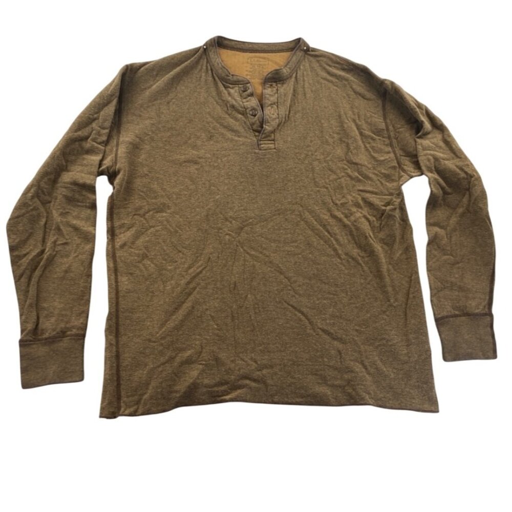 L.L. Bean Mens Henley Shirt XL Tall Brown Heather Long Sleeve Thermal Top Casual
